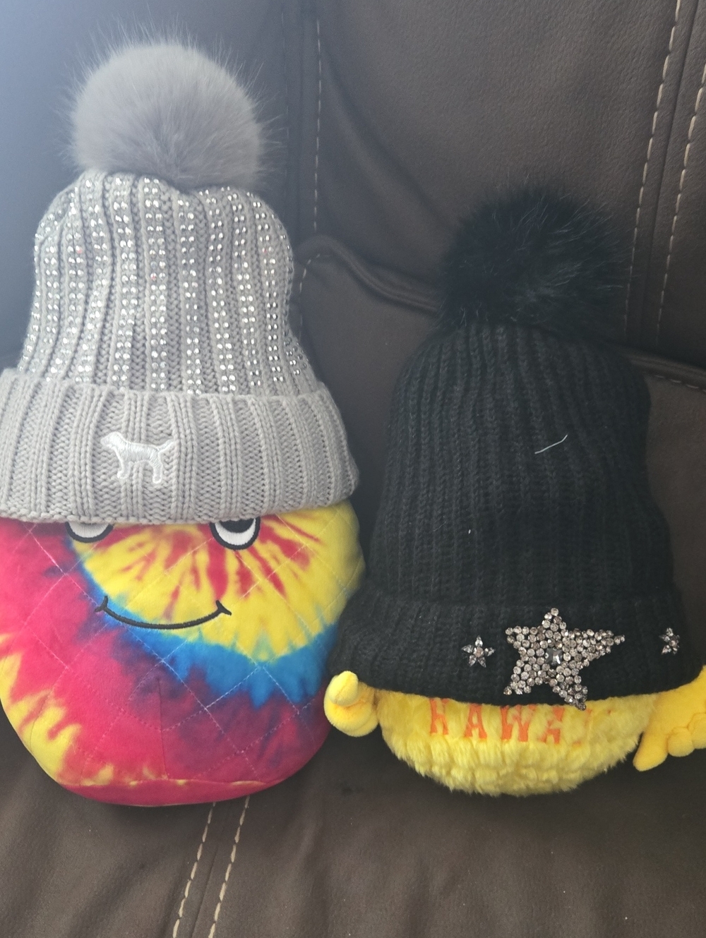 Victoria's Secret Black Pom Pom Beanie with Rhinestone Star